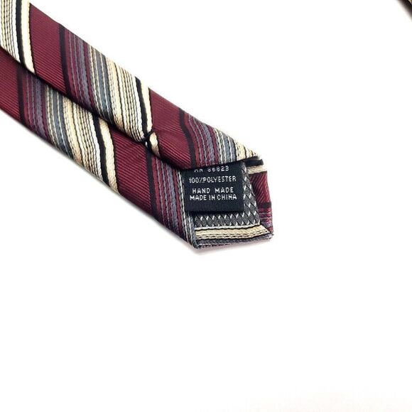 ‎Bergamo Polyester Tie Red Tan Striped - Picture 4 of 6